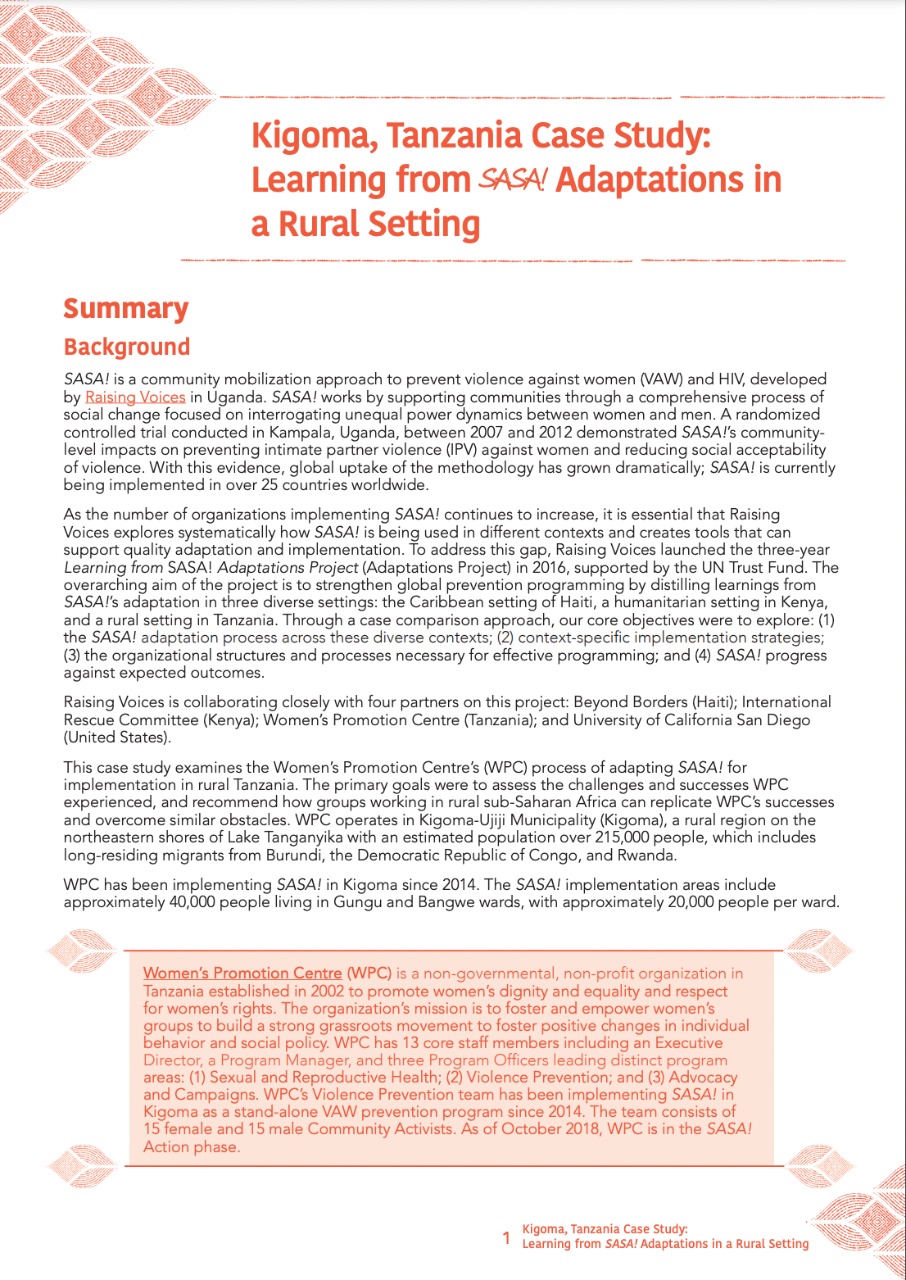 SASA! Adaptations in a Rural Setting (Summary)