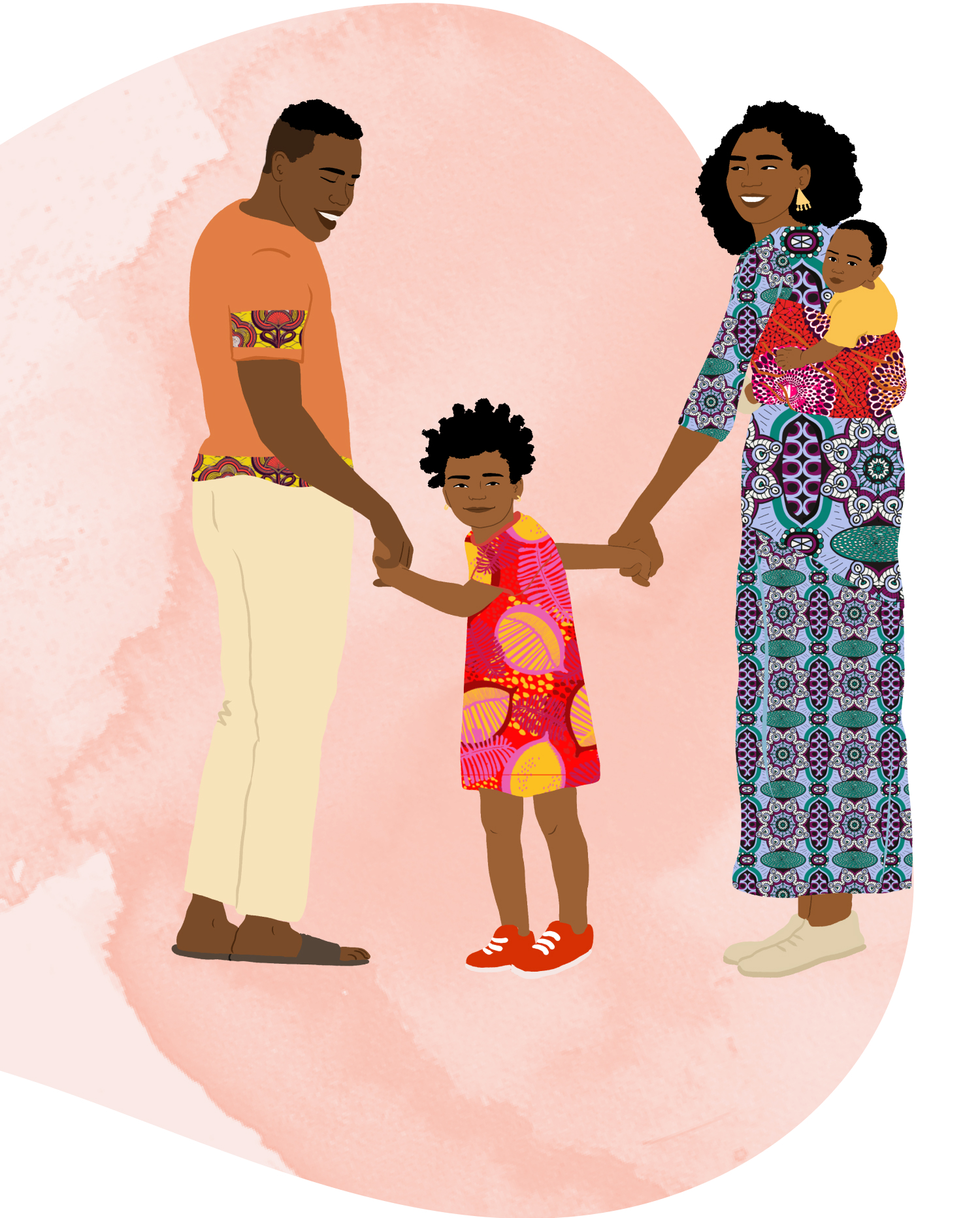 Illustration of happy family holding hands