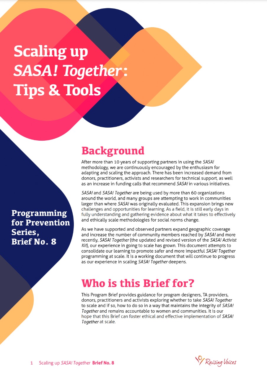 Scaling up <i>SASA! Together</i>: Tips & Tools
