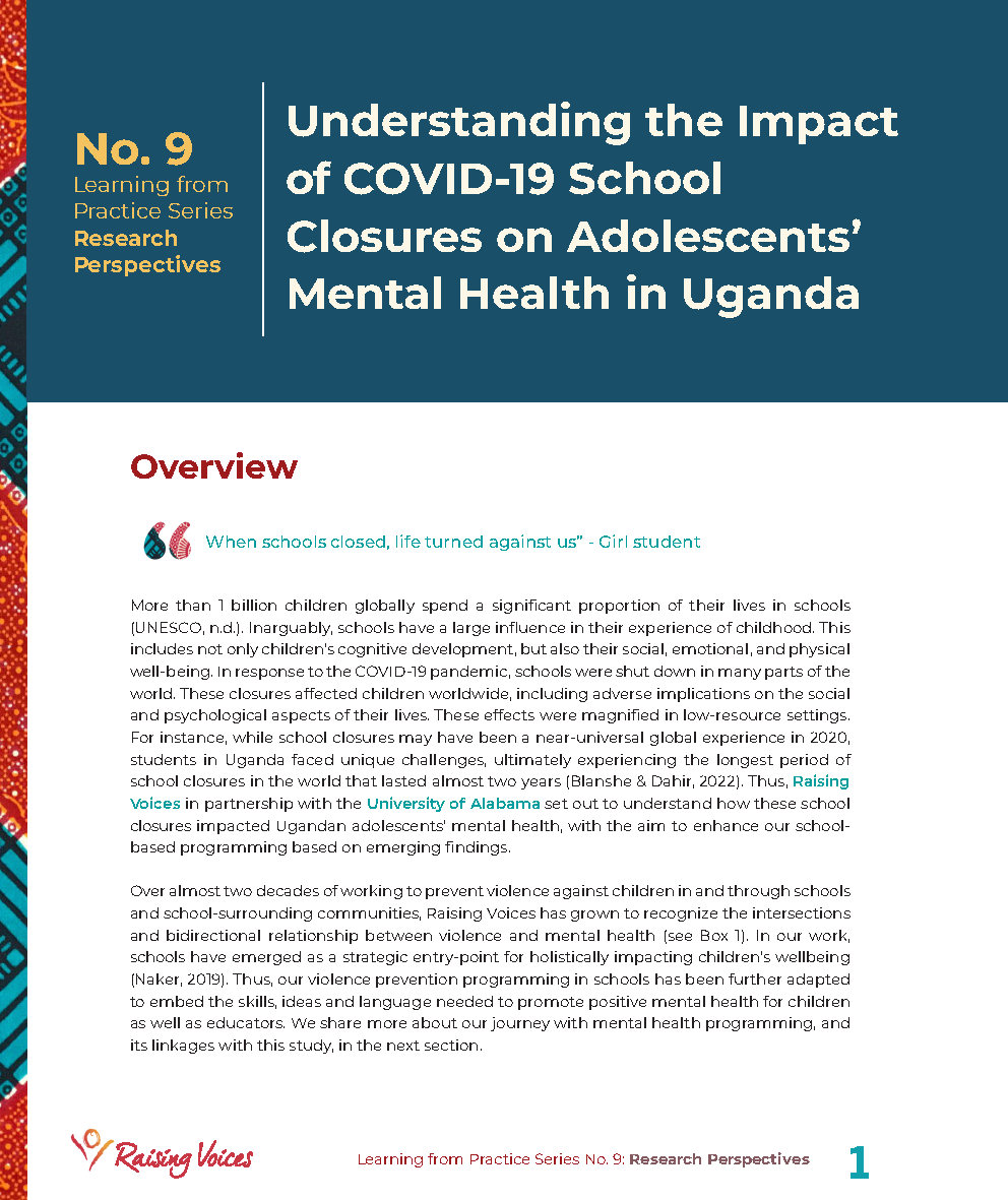 Understanding the Impact of COVID-19 School Closures on Adolescents’ Mental Health in Uganda